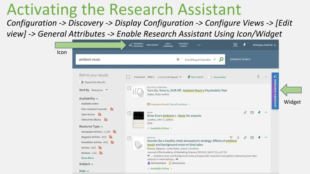activating the research assistant configuration 1
