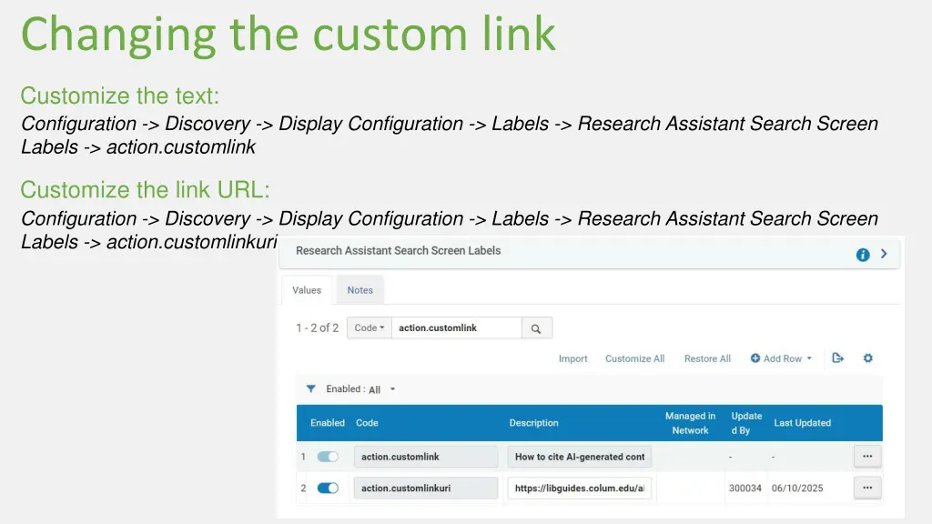 changing the custom link 1