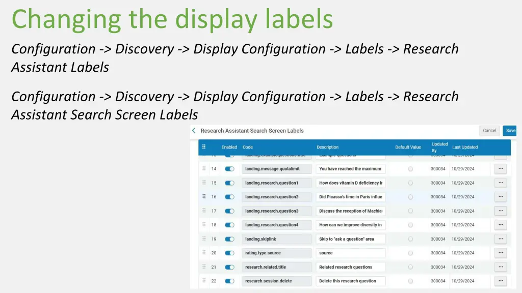 changing the display labels configuration