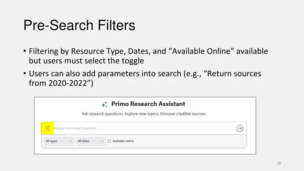 pre search filters