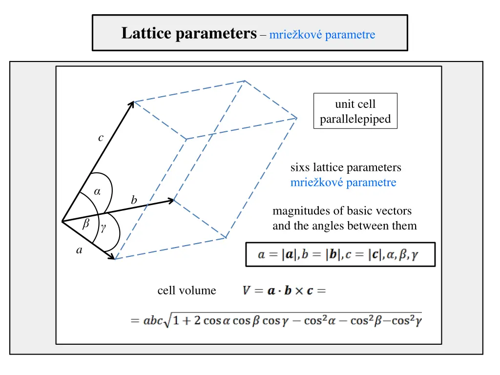 lattice parameters mrie kov parametre