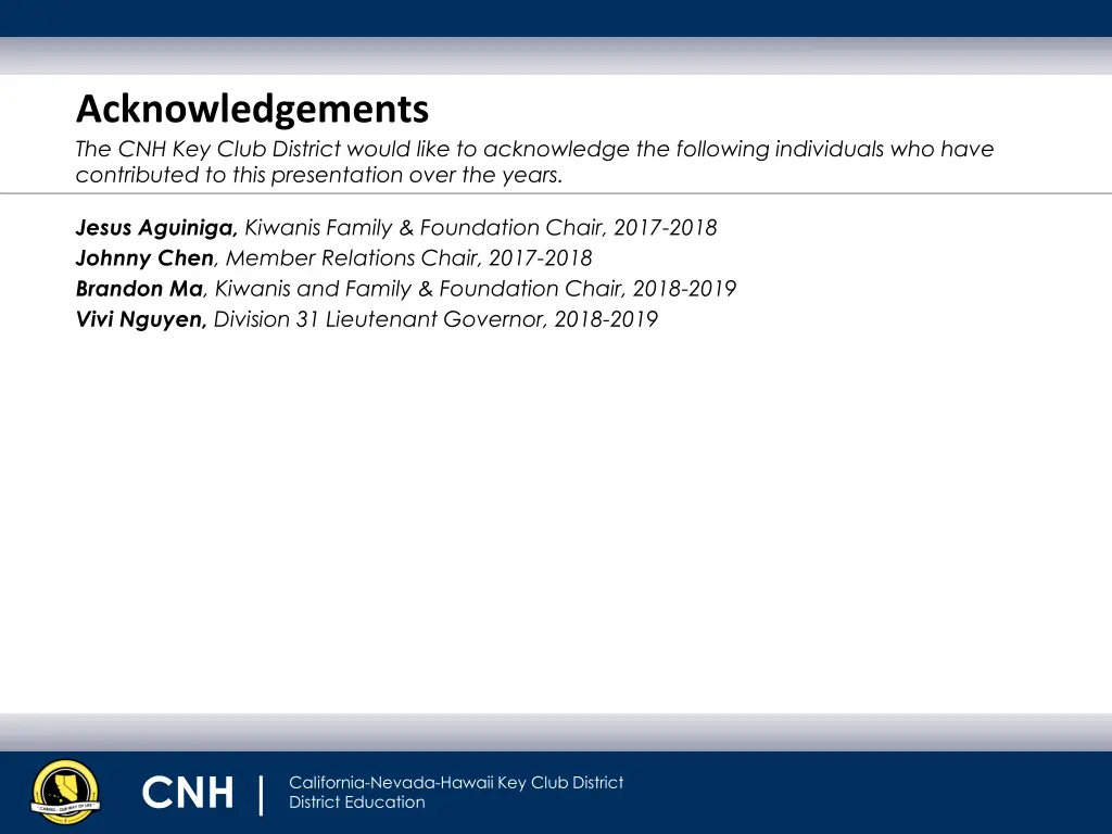 acknowledgements the cnh key club district would