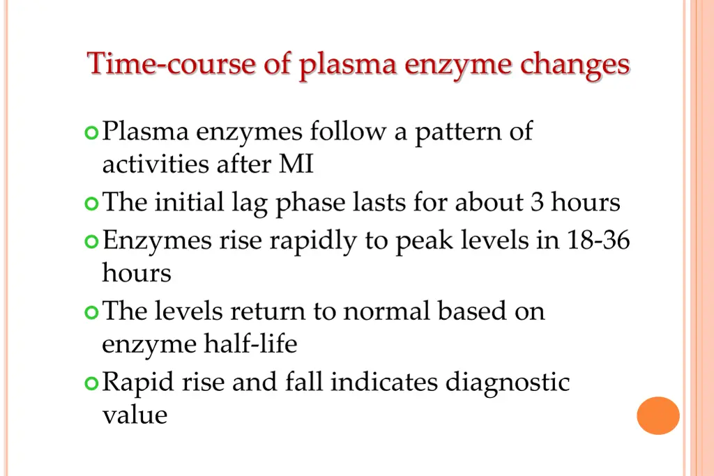 time course of plasma enzyme changes