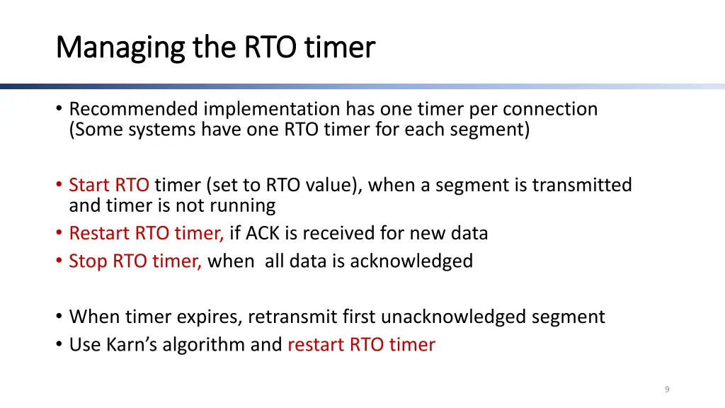 managing the rto timer managing the rto timer
