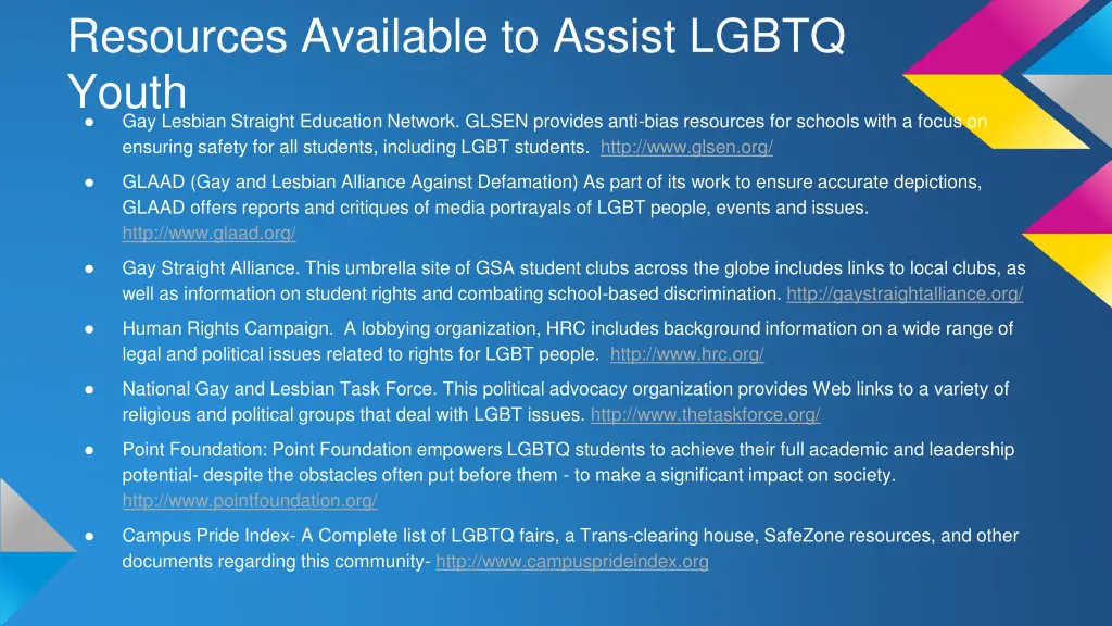 resources available to assist lgbtq youth