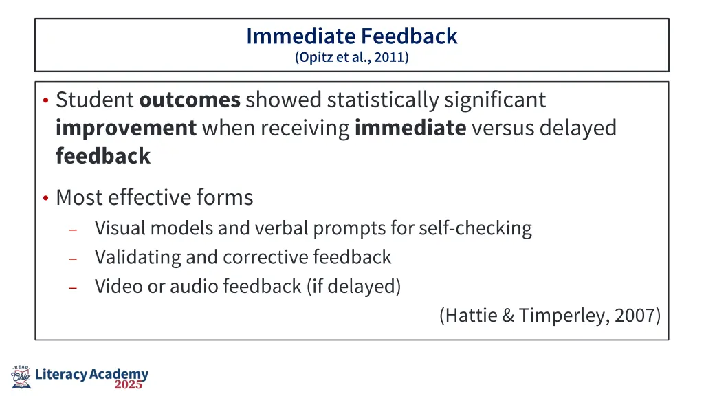 immediate feedback opitz et al 2011