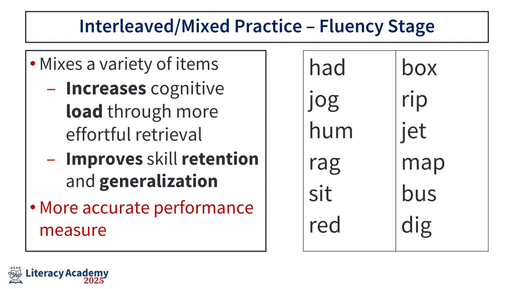 interleaved mixed practice fluency stage