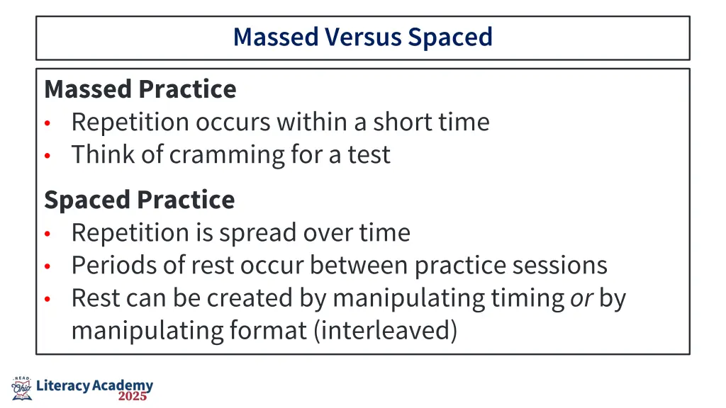 massed versus spaced