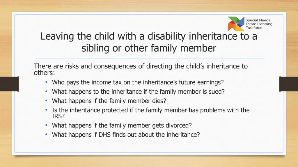 leaving the child with a disability inheritance