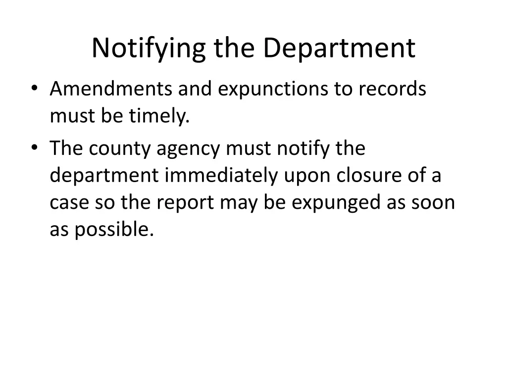 notifying the department amendments