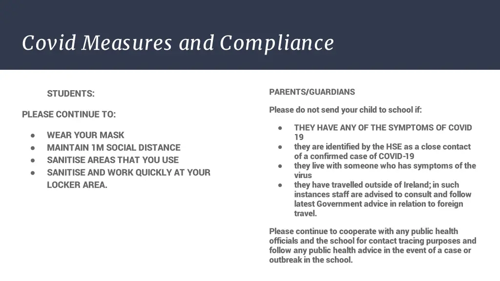 covid measures and compliance