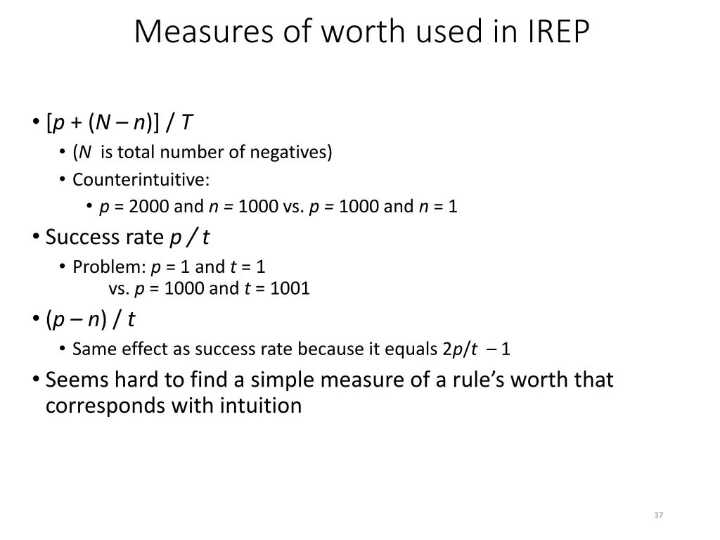 measures of worth used in irep