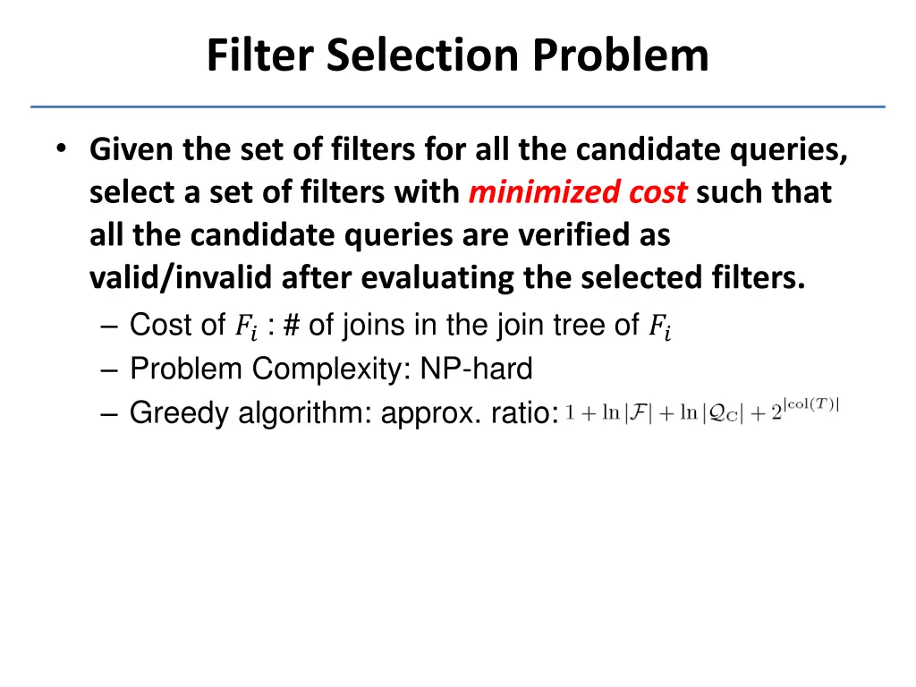 filter selection problem