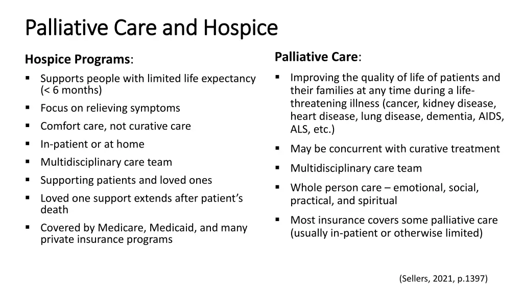 palliative care and hospice palliative care