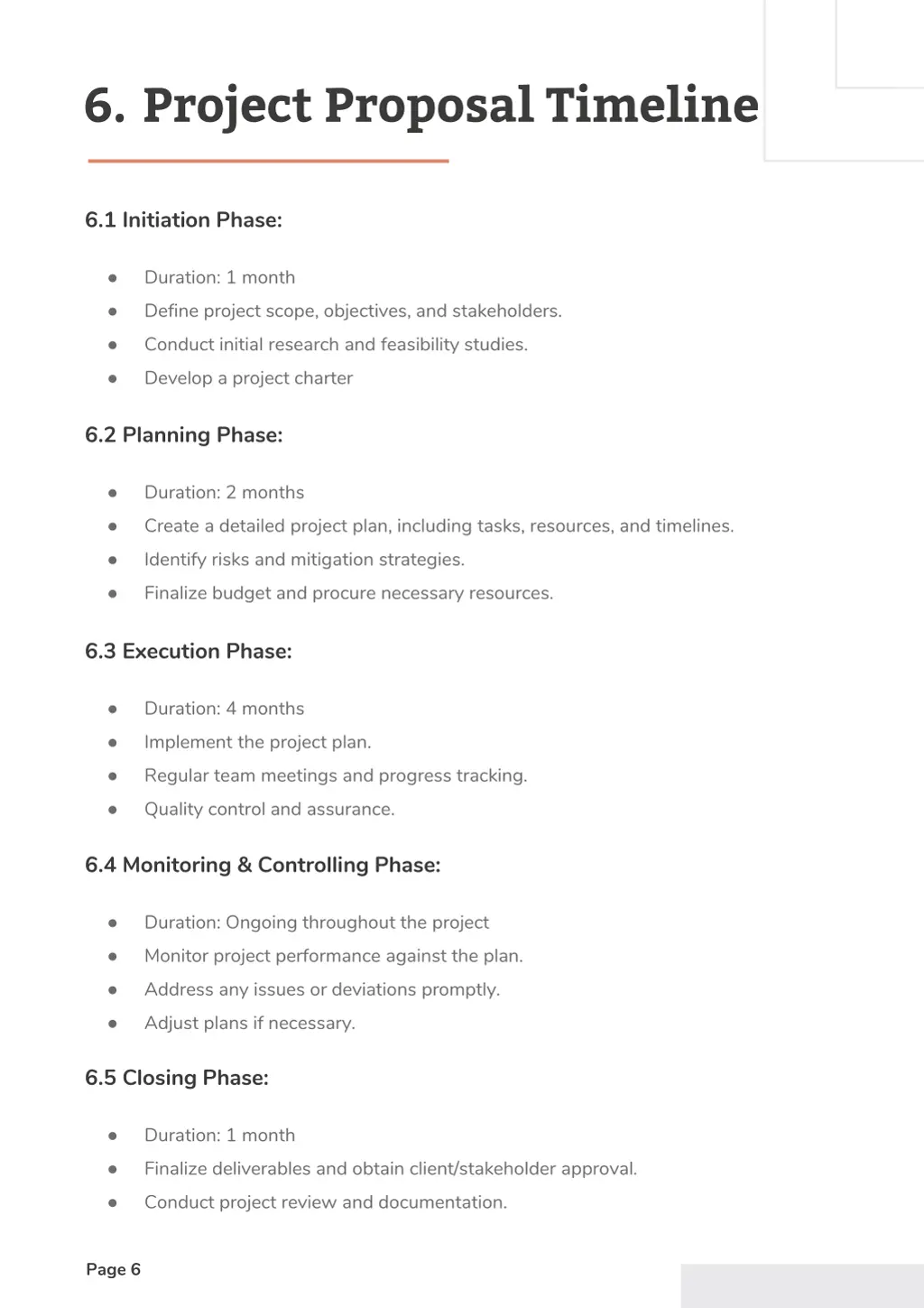 6 project proposal timeline