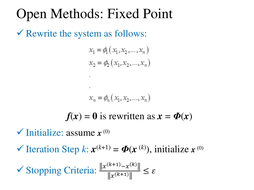 open methods fixed point