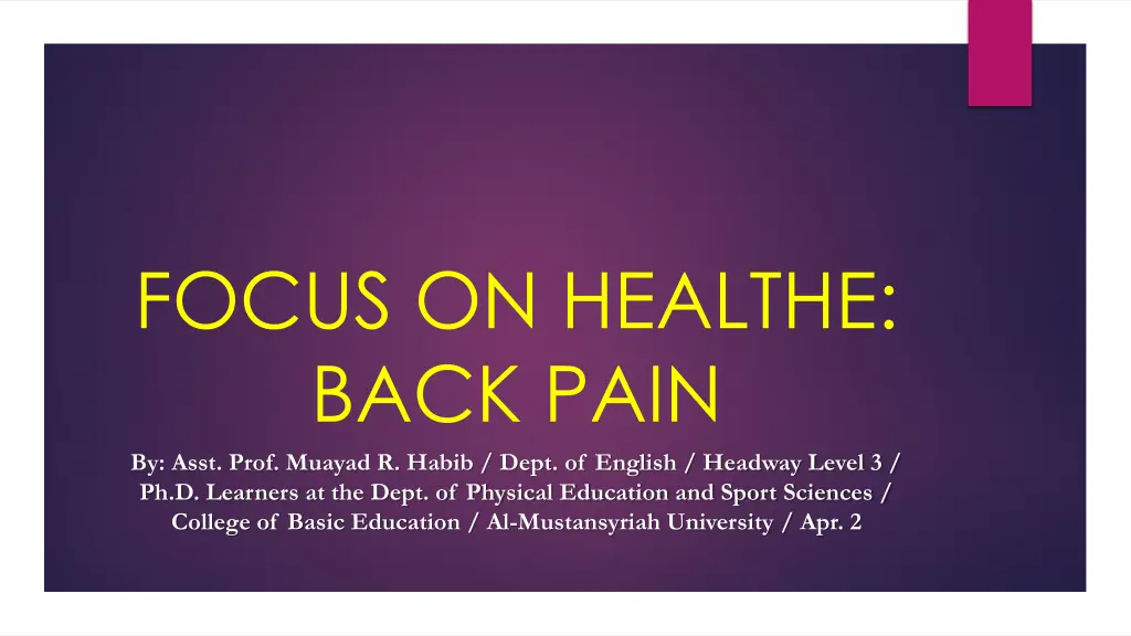 focus on healthe back pain by asst prof muayad