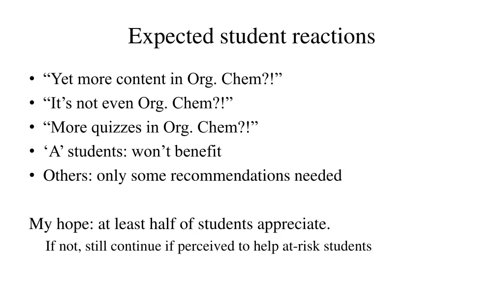 expected student reactions