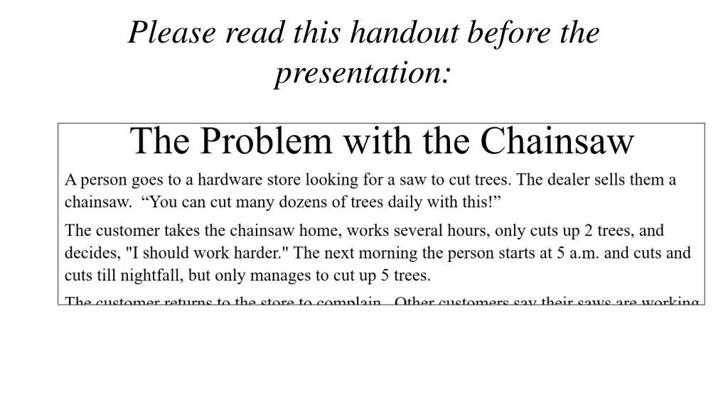 please read this handout before the presentation