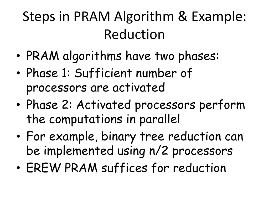 steps in pram algorithm example reduction pram