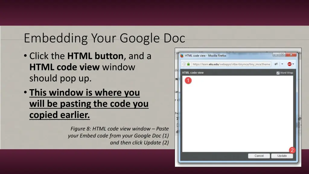 embedding your google doc click the html button
