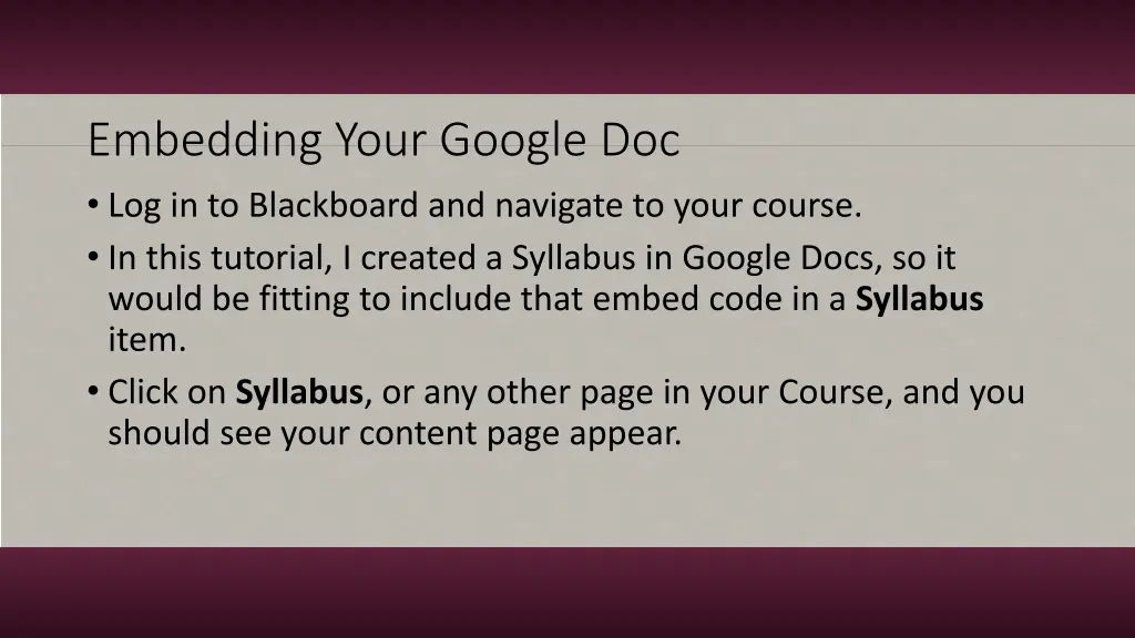 embedding your google doc log in to blackboard