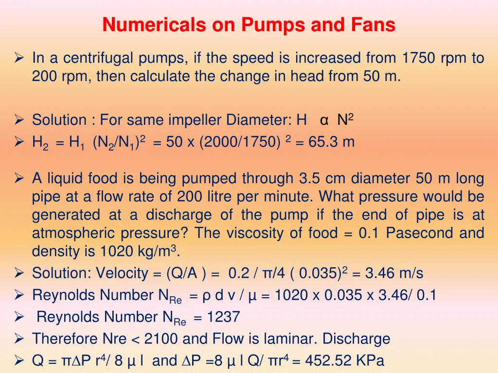 numericals on pumps and fans