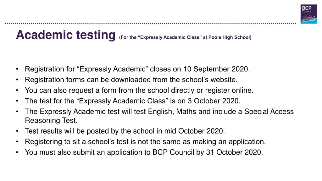 academic testing for the expressly academic class