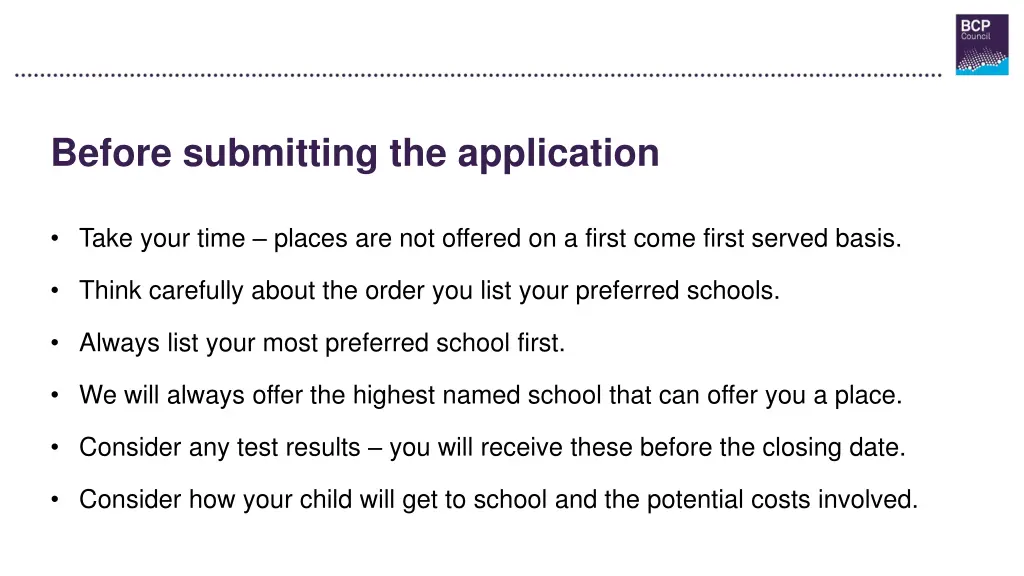 before submitting the application