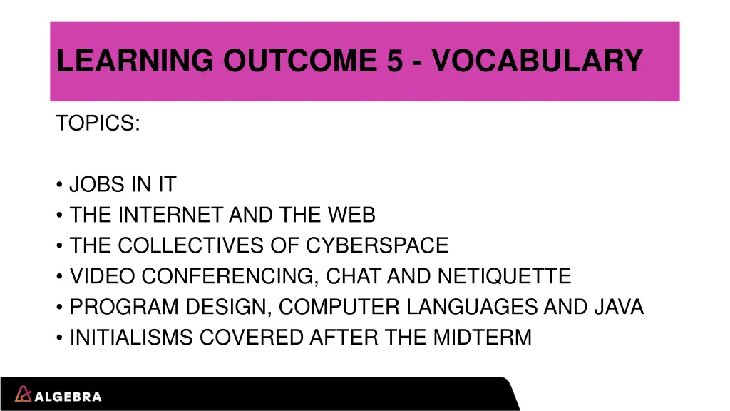 learning outcome 5 vocabulary