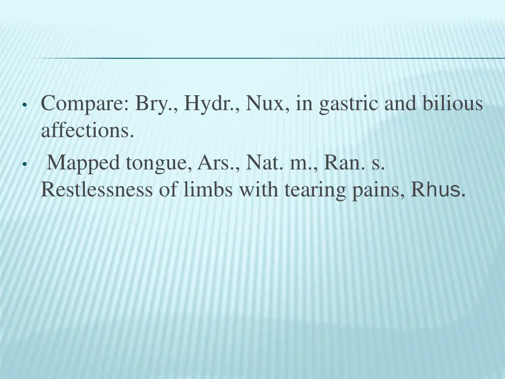 compare bry hydr nux in gastric and bilious