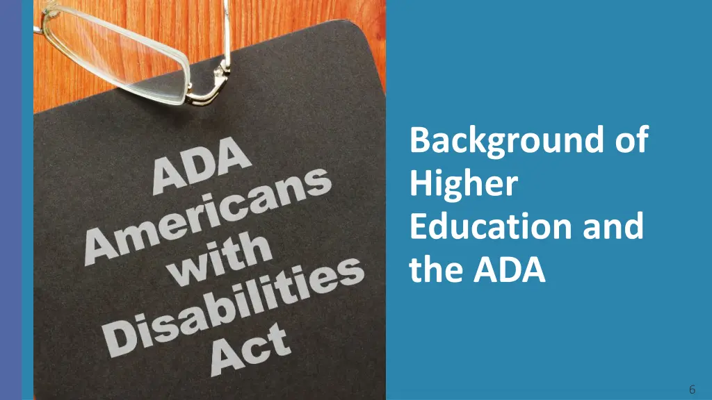 background of higher education and the ada