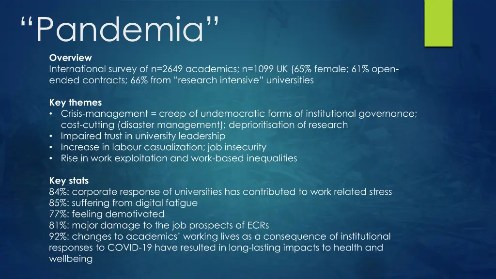 pandemia overview international survey of n 2649