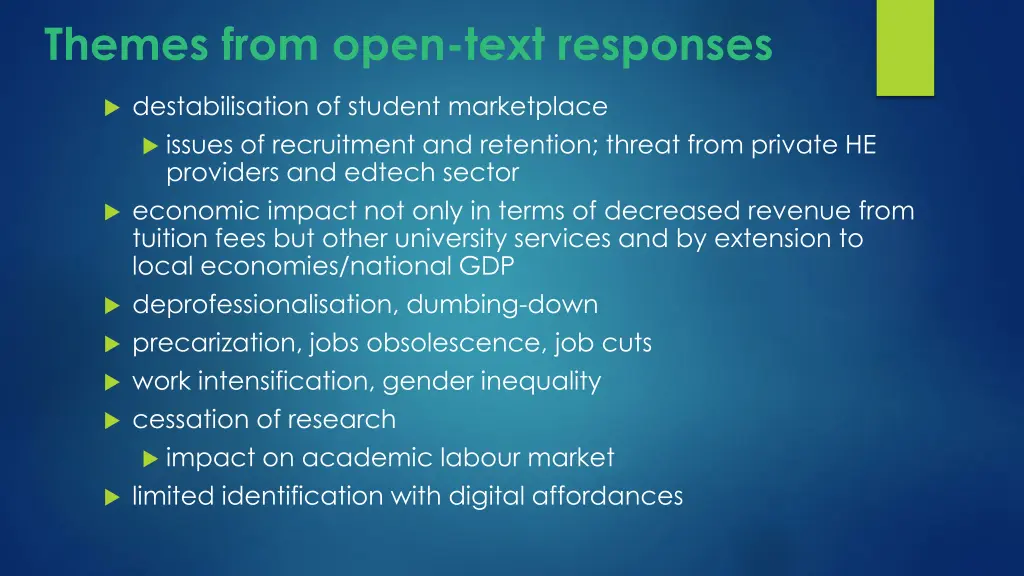 themes from open text responses