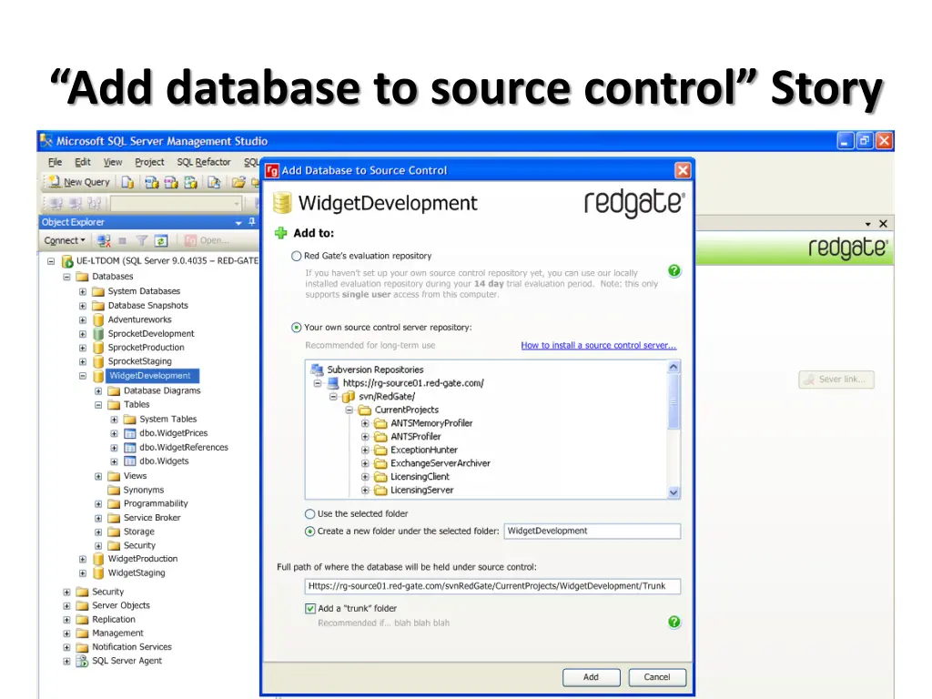 add database to source control story