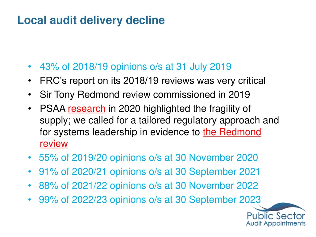 local audit delivery decline