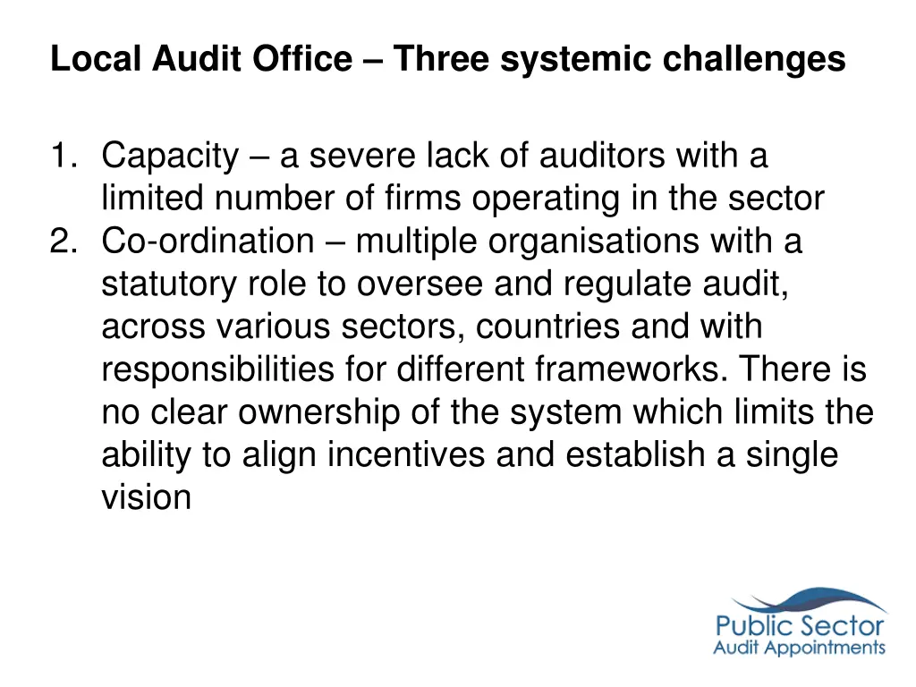 local audit office three systemic challenges