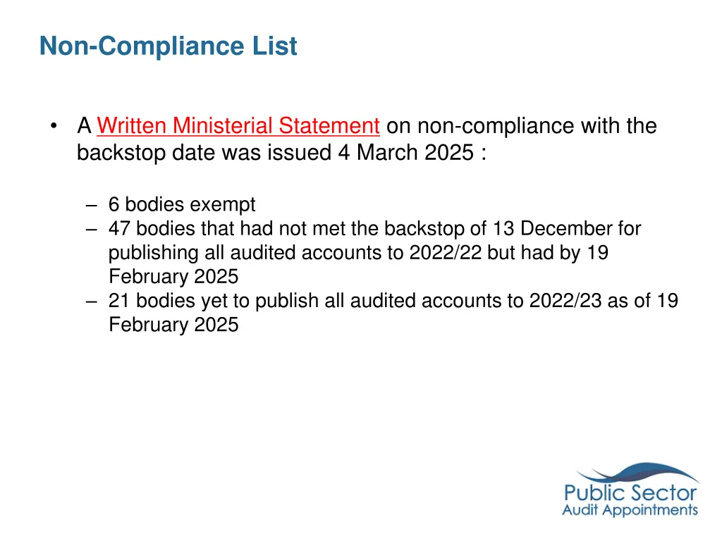 non compliance list