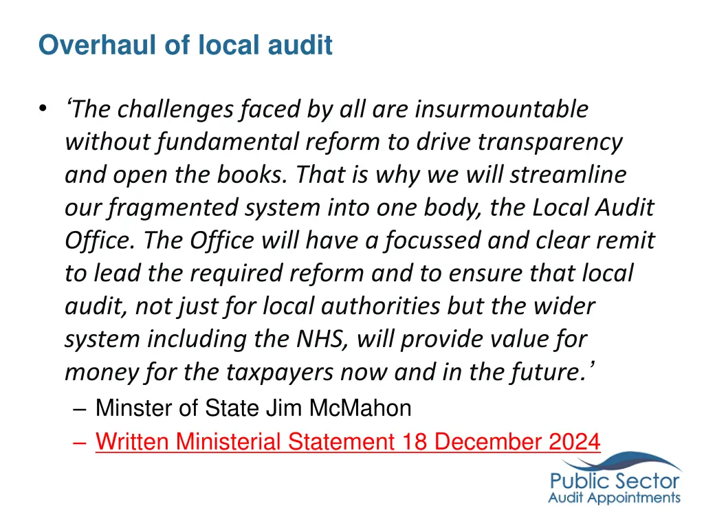 overhaul of local audit