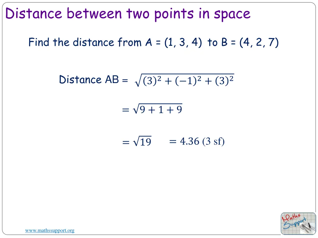 distance between two points in space 1