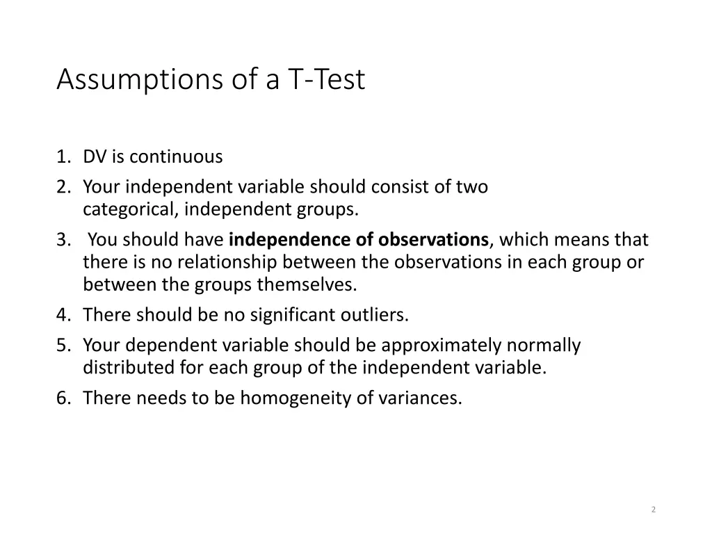 assumptions of a t test