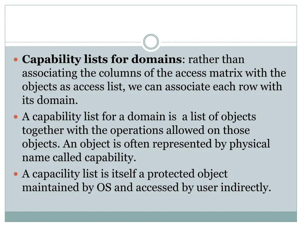 capability lists for domains rather than