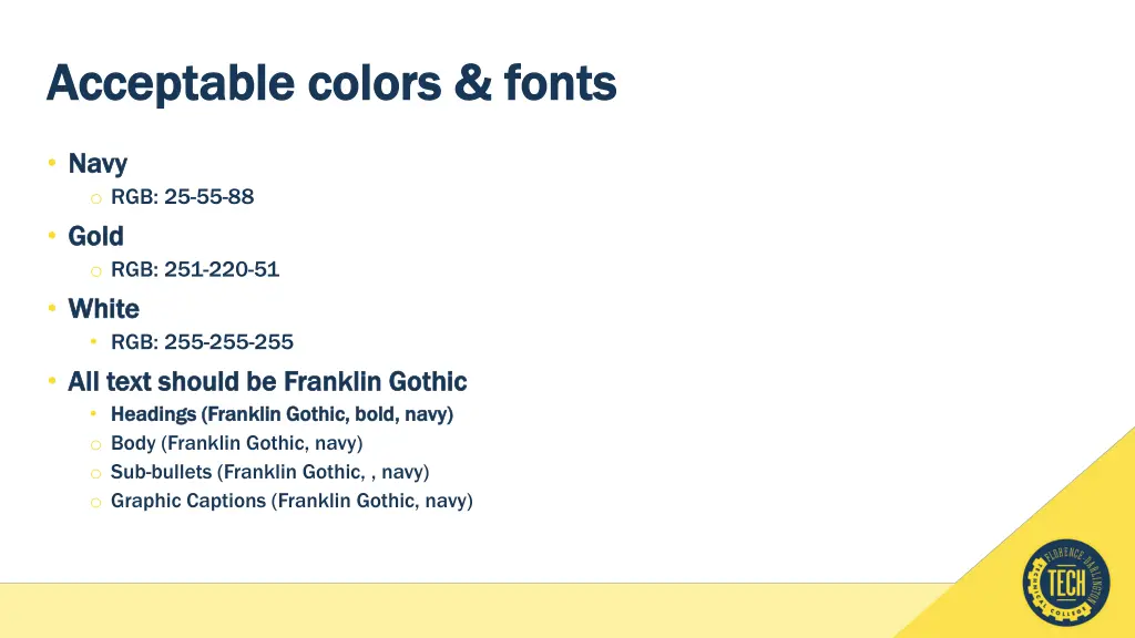 acceptable colors fonts acceptable colors fonts