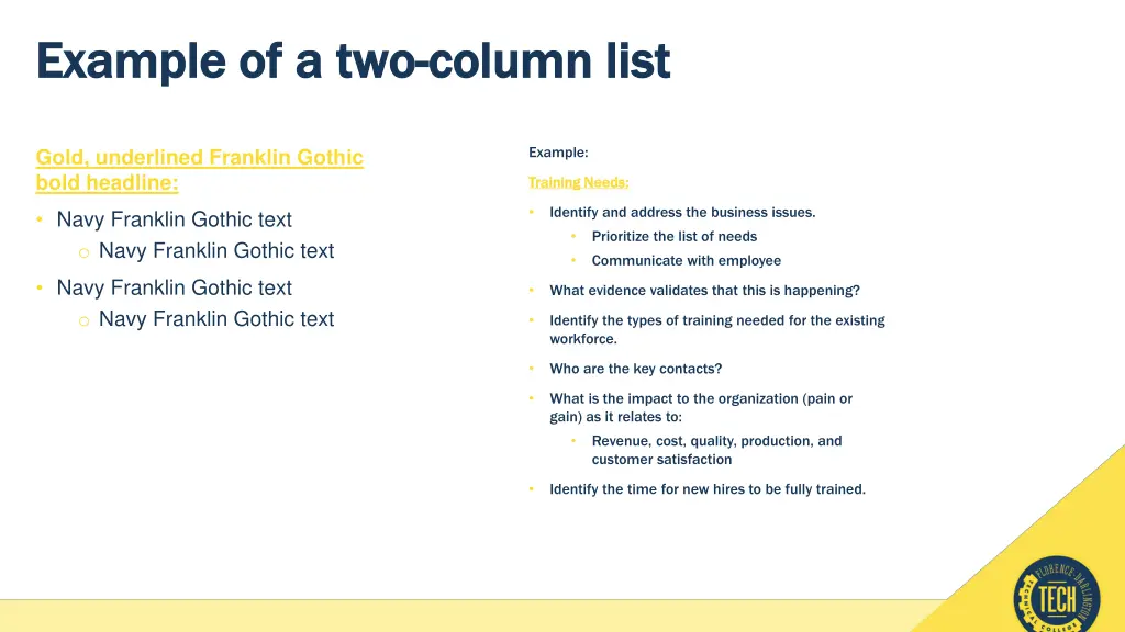 example of a two example of a two column list