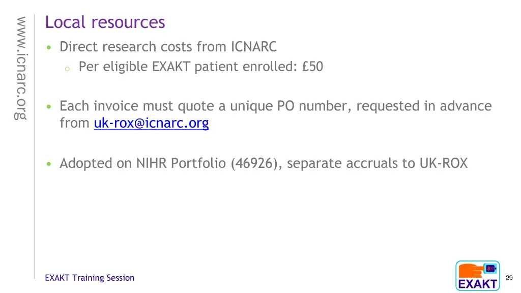local resources direct research costs from icnarc