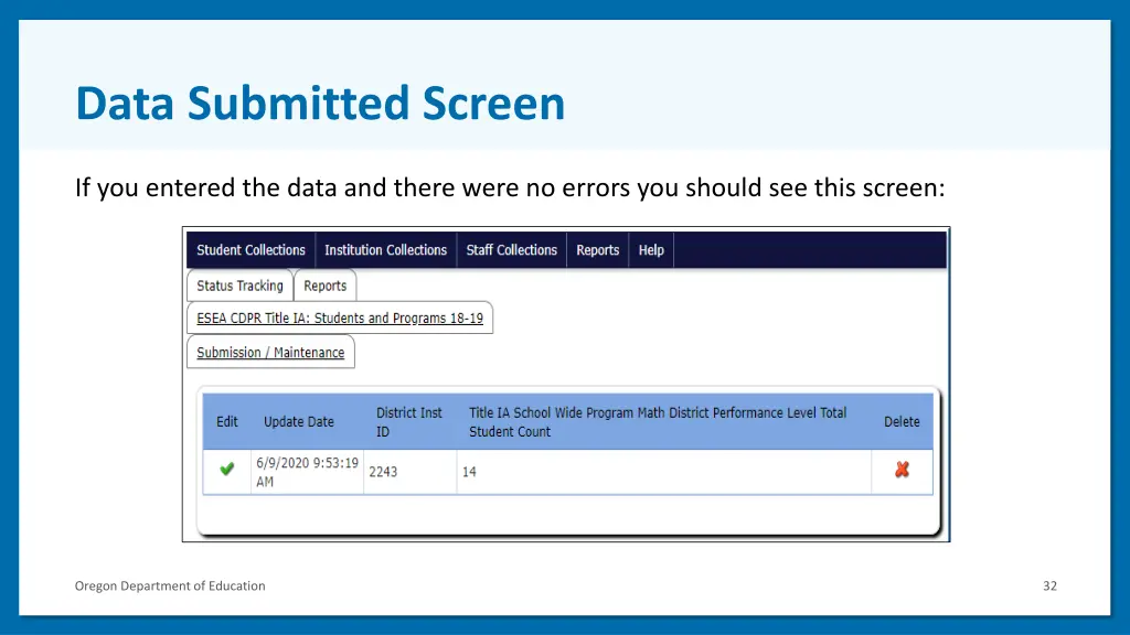 data submitted screen