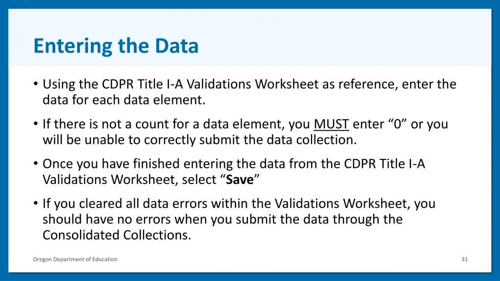 entering the data