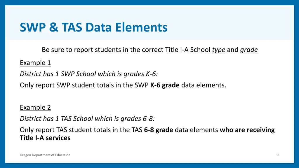 swp tas data elements