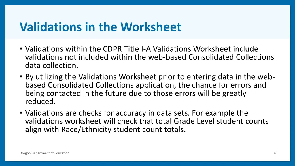 validations in the worksheet