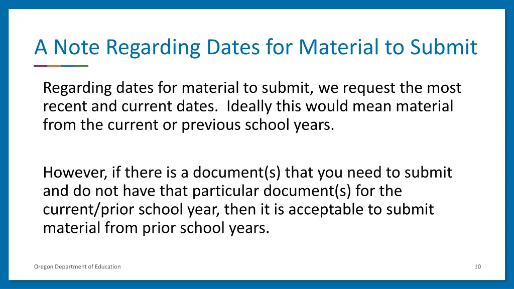 a note regarding dates for material to submit